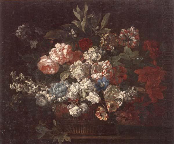 unknow artist Still life of various flowers,in a wicker basket,upon a stone ledge oil painting picture